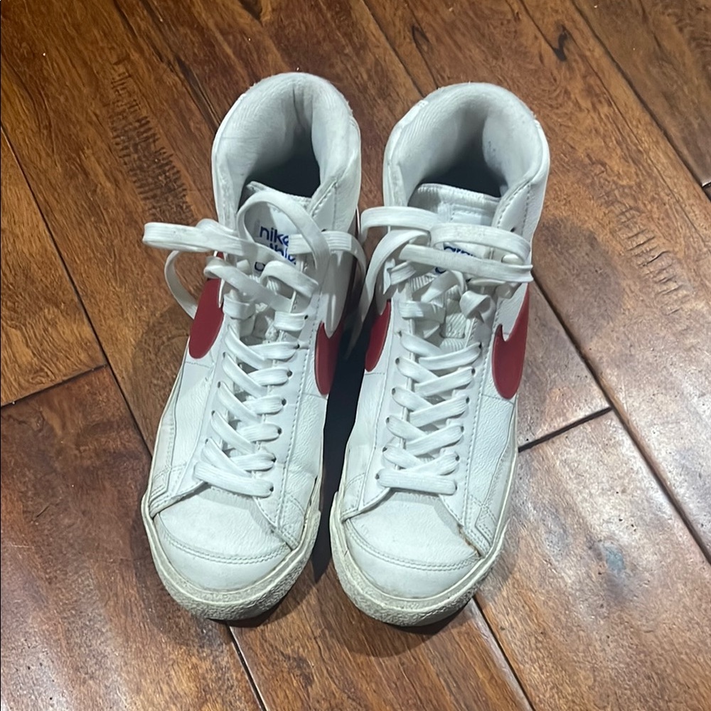 Nike White and Red High-Top Blazers